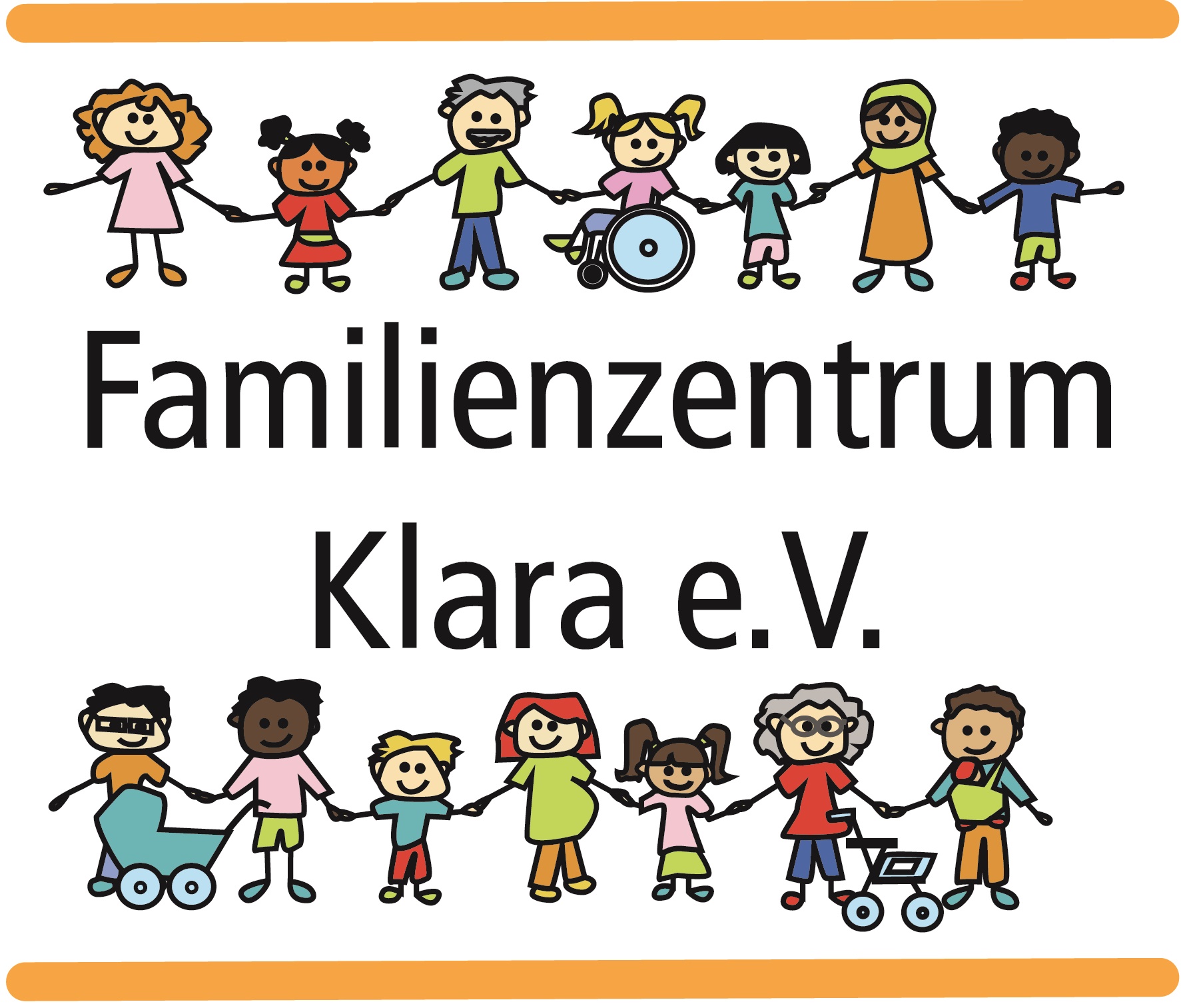 Bunte Strichmenschlein halten sich an den Händen