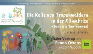 Einige Menschen sind im Gespräch miteinander um Ideen für mehr Nachhaltigkeit auszutauschen. Zudem ist auf dem Bild nochmals der Titel der Veranstaltung vermerkt und die Vortragenden.