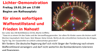 Aufruf für Demo für Waffenstillstand im Gaza.