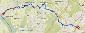 Routenverlauf von Freiburg nach Breisach