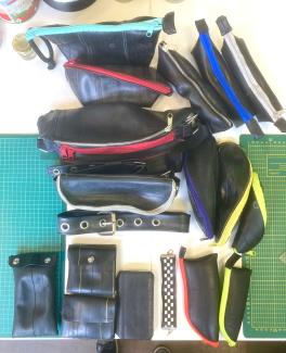 Diverse Taschen aus Fahrradschlauch genäht