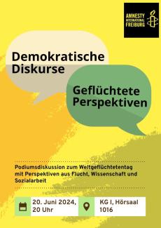 Flyer der Podiumsdiskussion zum Weltgeflüchtetentag am 20.06