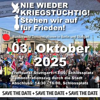 Plakat mit Werbung für Demo am 3.10. in Stuttgart